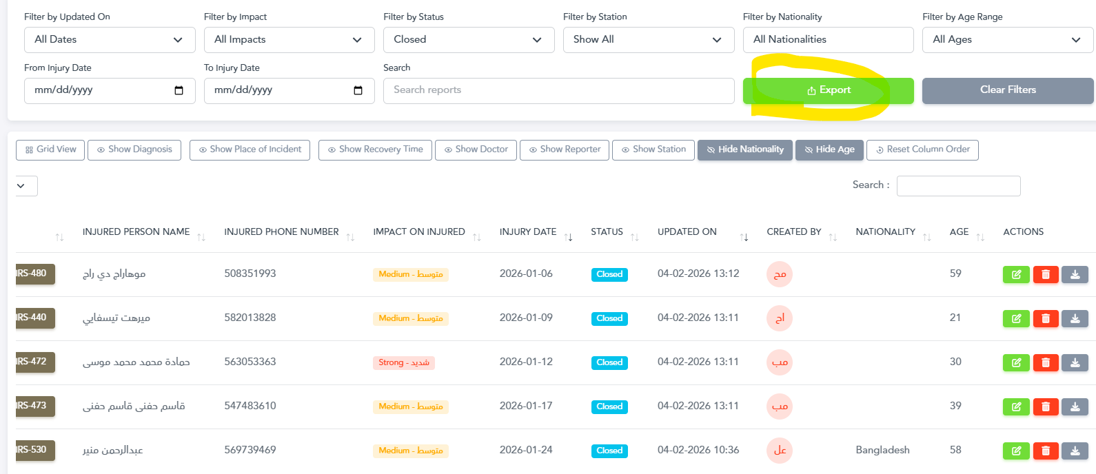 Export Filtered Incidents