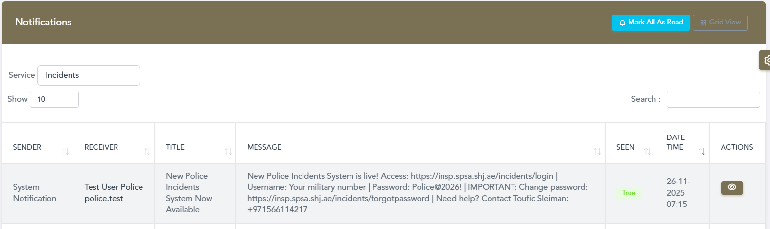 Search Notifications by Service